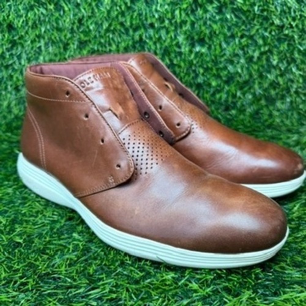 Cole Haan Chukka Boots Mens 11 Brown Leather Grand.OS C29589 Lace Up Mid Top